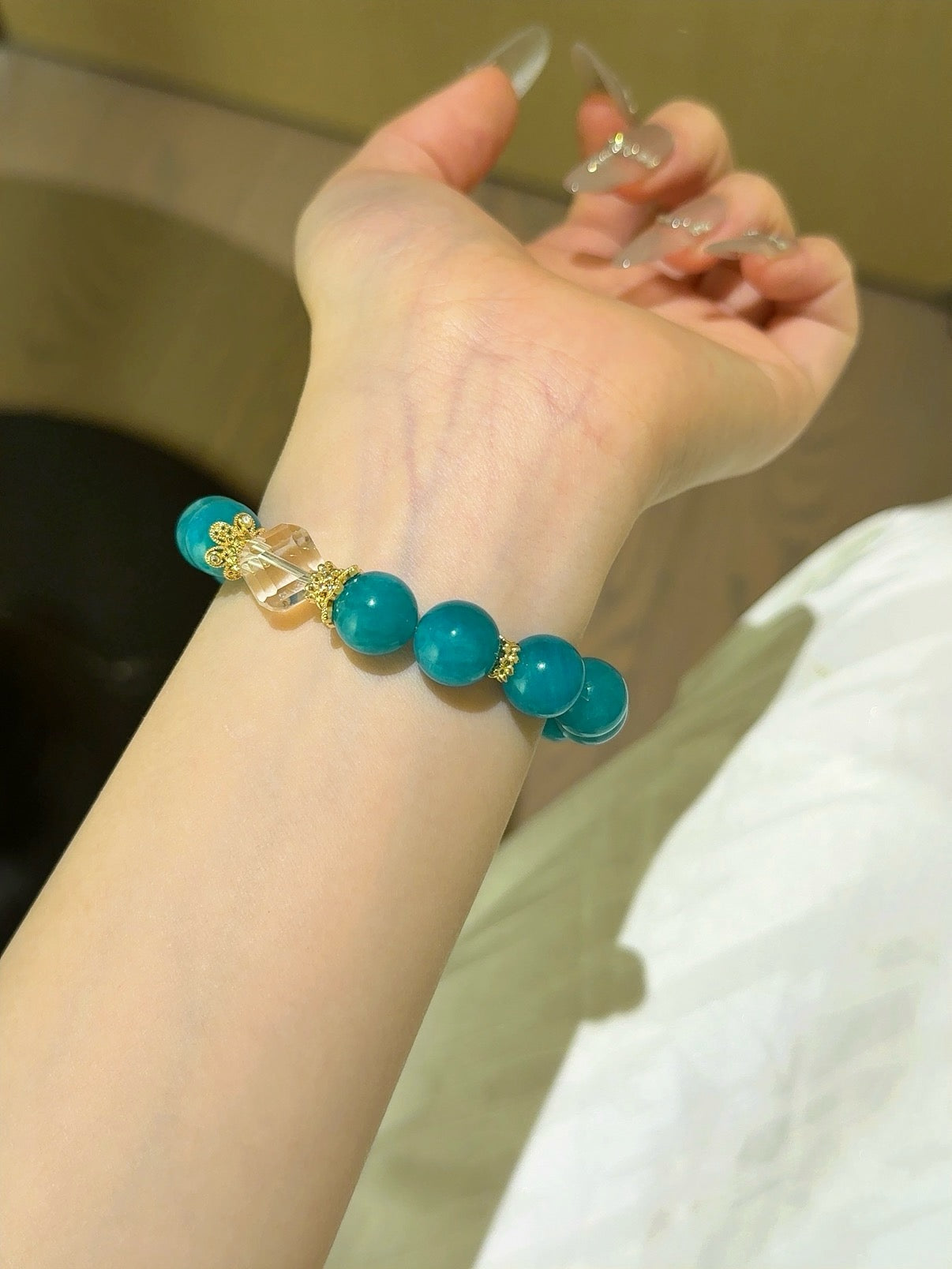 ▪️Amazonite and White Crystal Cube Bead Bracelet