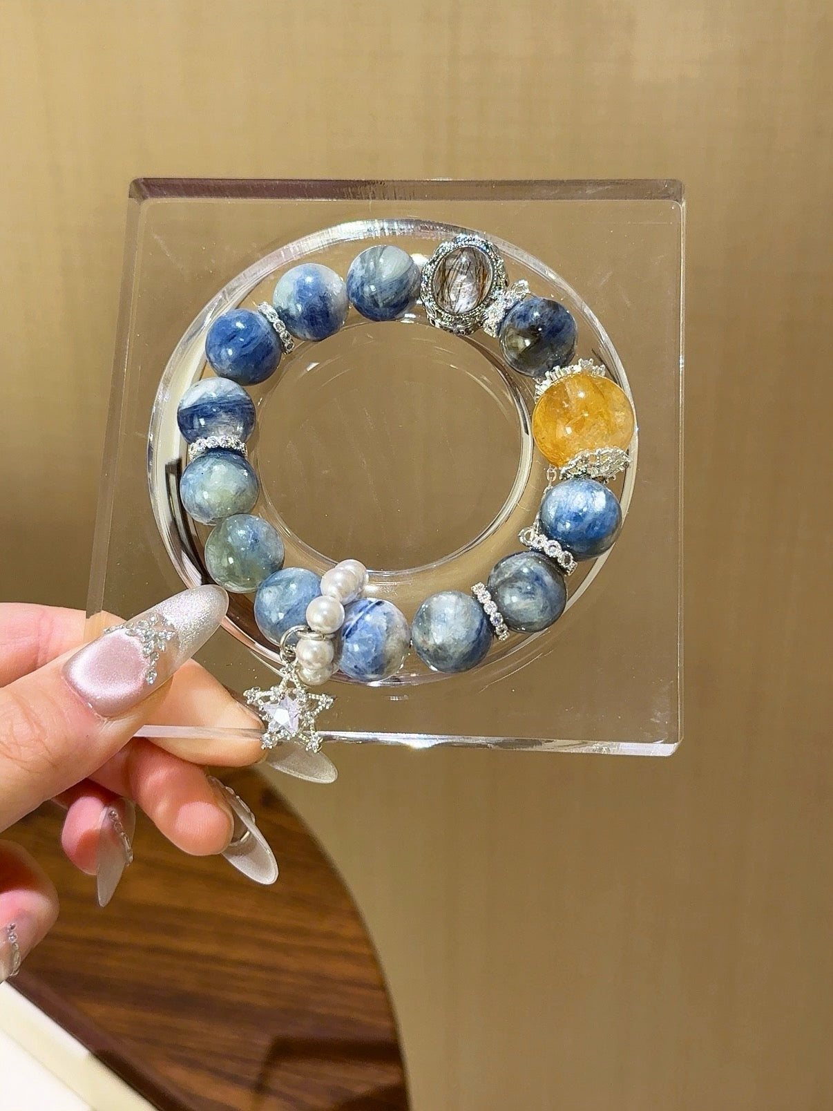 Blue Quartz and Yellow Rutilated Quartz Magic Box Bracelet