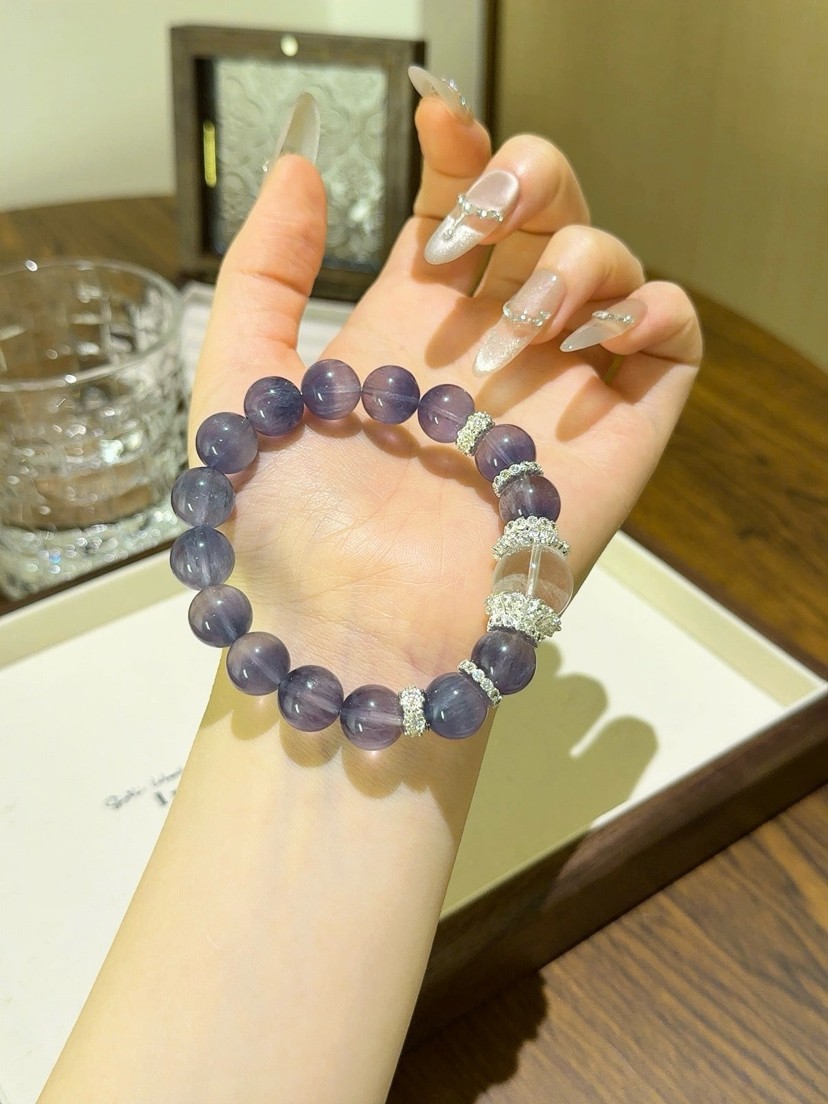 ▫️▪️Brushed Fluorite and White Phantom Quartz Bracelet