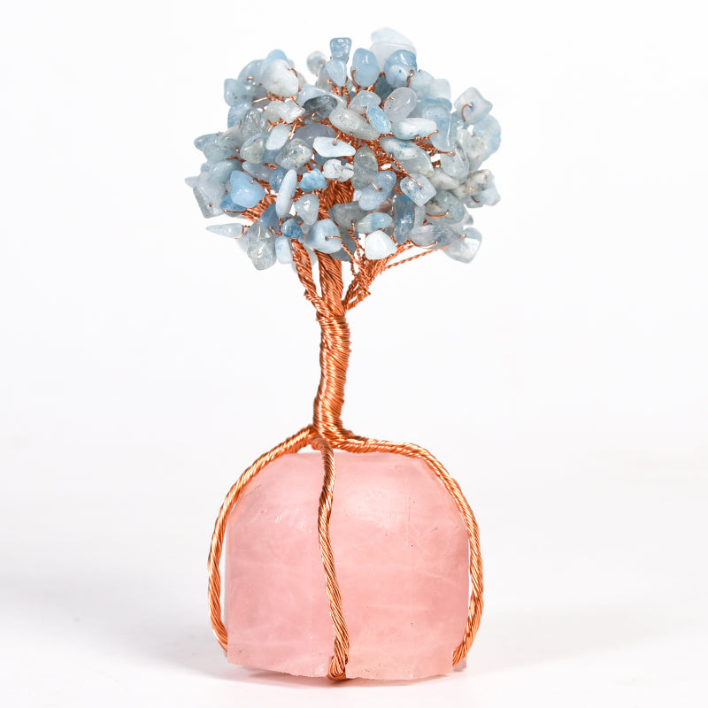 Rose Quartz Base Wire-Wrapped Crystal Tree|Fortune Tree|Feng Shui Tree
