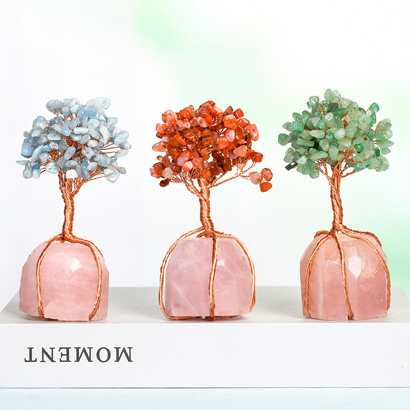 Rose Quartz Base Wire-Wrapped Crystal Tree｜Fortune Tree｜Feng Shui Tree