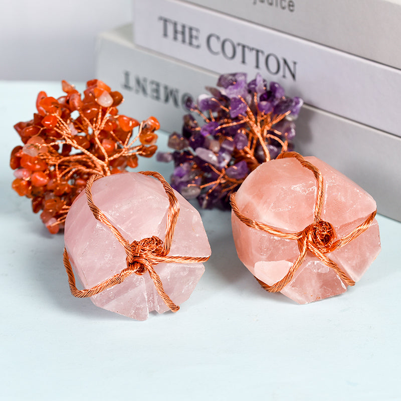 Rose Quartz Base Wire-Wrapped Crystal Tree｜Fortune Tree｜Feng Shui Tree