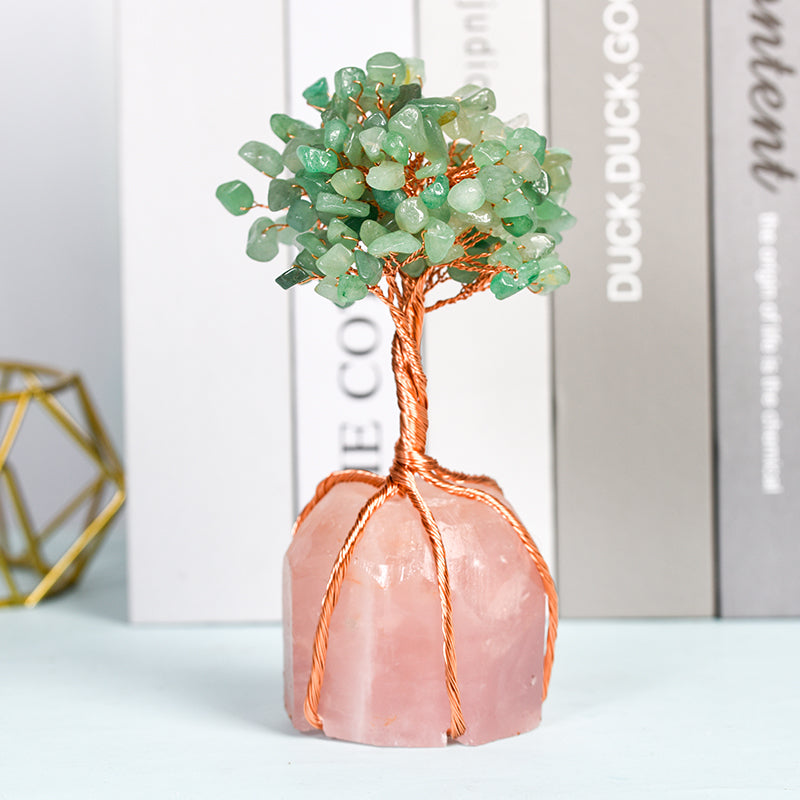 Rose Quartz Base Wire-Wrapped Crystal Tree｜Fortune Tree｜Feng Shui Tree