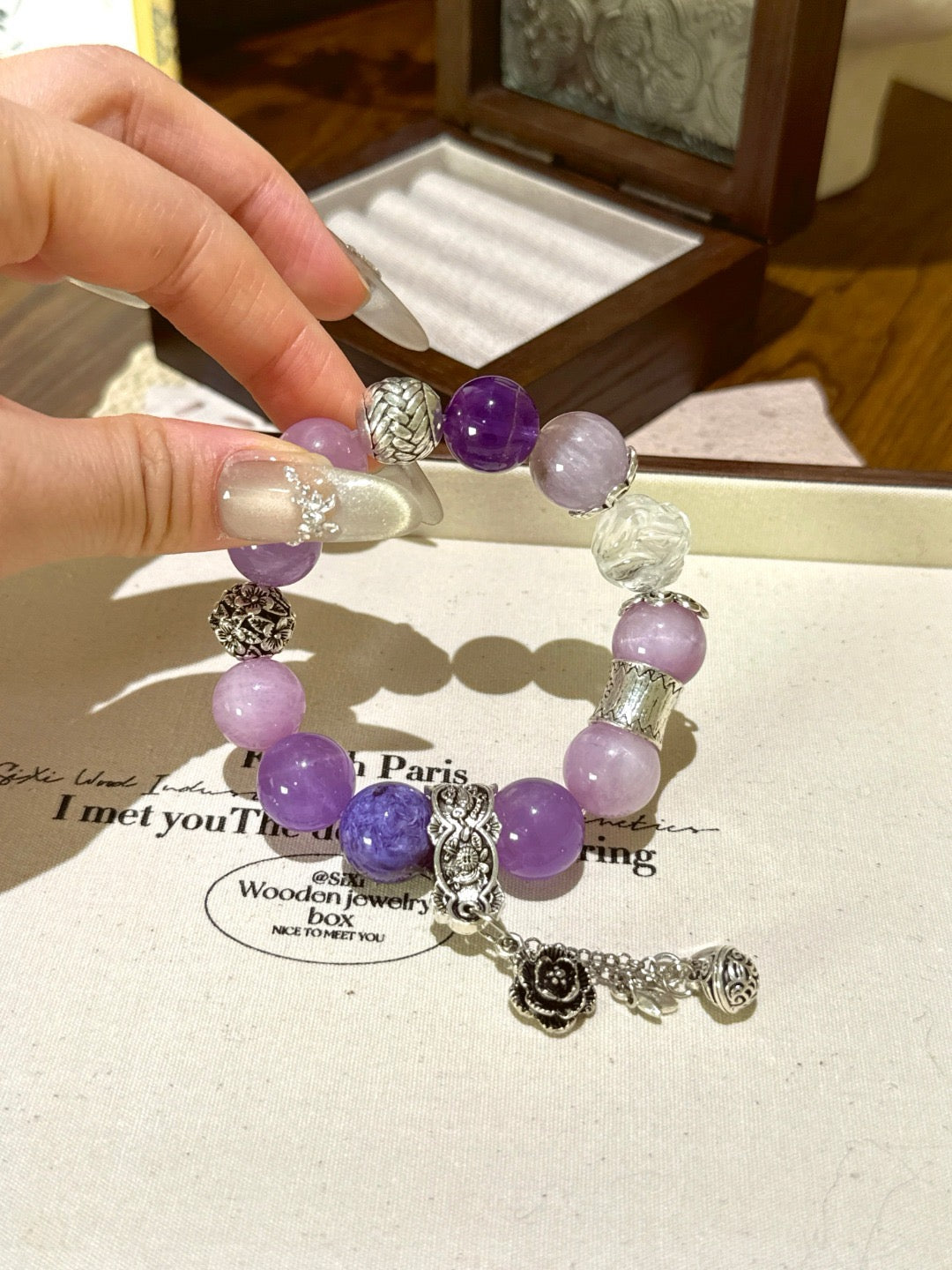 Purple Multi-Gem White Crystal Fox Bracelet