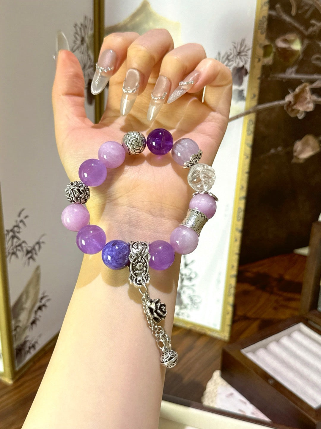 Purple Multi-Gem White Crystal Fox Bracelet