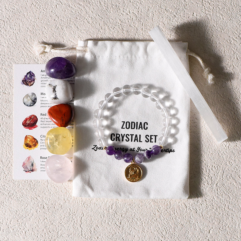Zodiac Healing Stone Bracelet Set with crystal Stones
