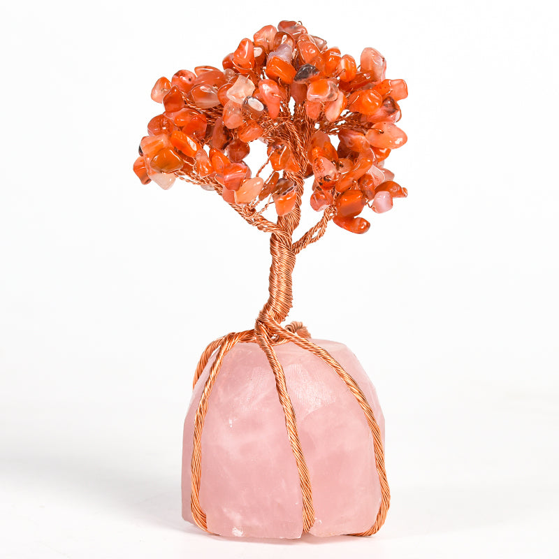 Rose Quartz Base Wire-Wrapped Crystal Tree｜Fortune Tree｜Feng Shui Tree