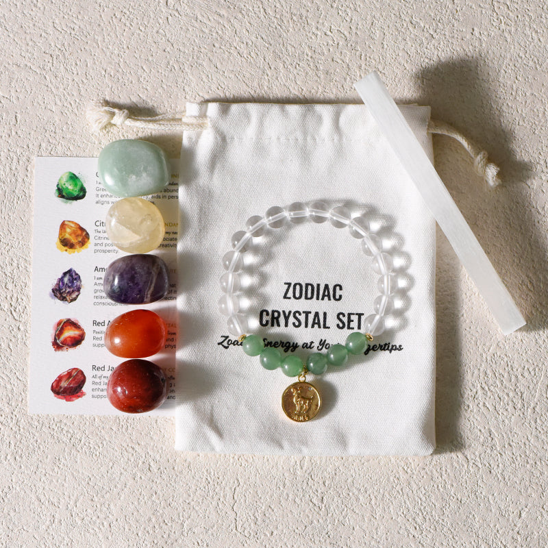 Zodiac Healing Stone Bracelet Set with crystal Stones
