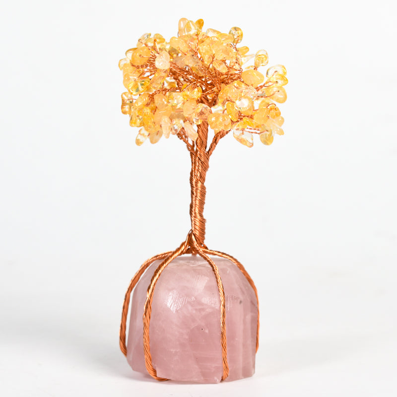 Rose Quartz Base Wire-Wrapped Crystal Tree｜Fortune Tree｜Feng Shui Tree
