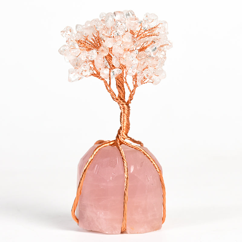 Rose Quartz Base Wire-Wrapped Crystal Tree｜Fortune Tree｜Feng Shui Tree