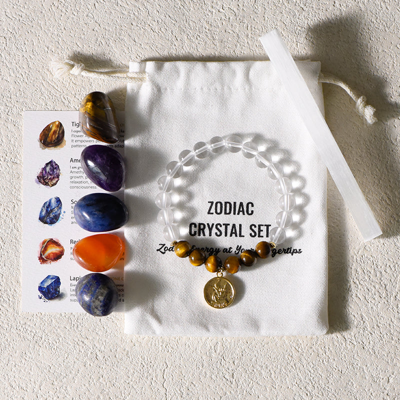 Zodiac Healing Stone Bracelet Set with crystal Stones