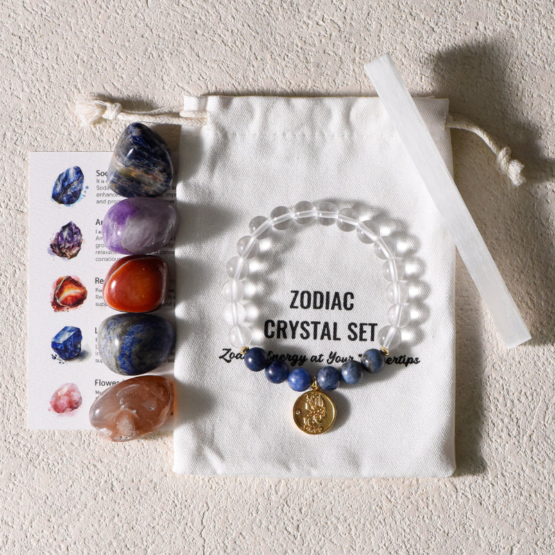 Zodiac Healing Stone Bracelet Set with crystal Stones